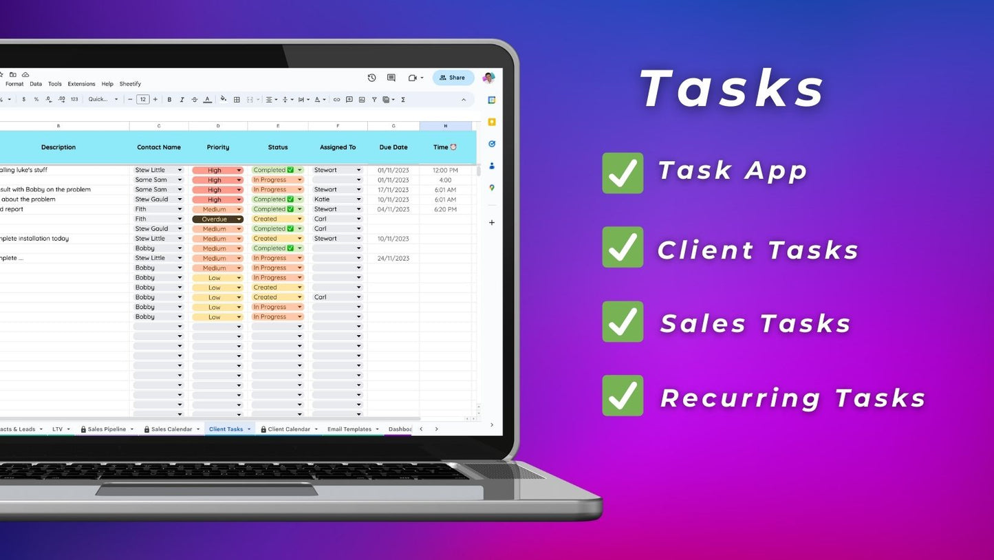 Sheetify Tasks - Google Sheets Task Tracker (Google Tasks App Integration)